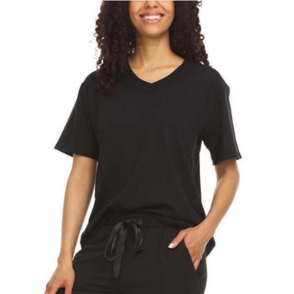 Flora Nikrooz Black French Terry V-Neck Lounge Sleep Shirt Size XL
